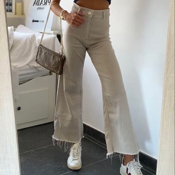 Zara Marine Wide-Leg Jeans - Tan - Size 10 - Picture 8 of 12